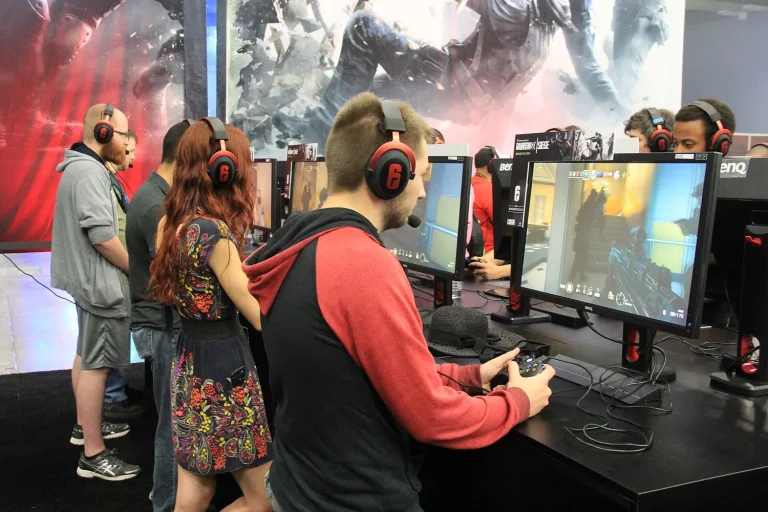 Gamer wearing a headset at a PC gaming station