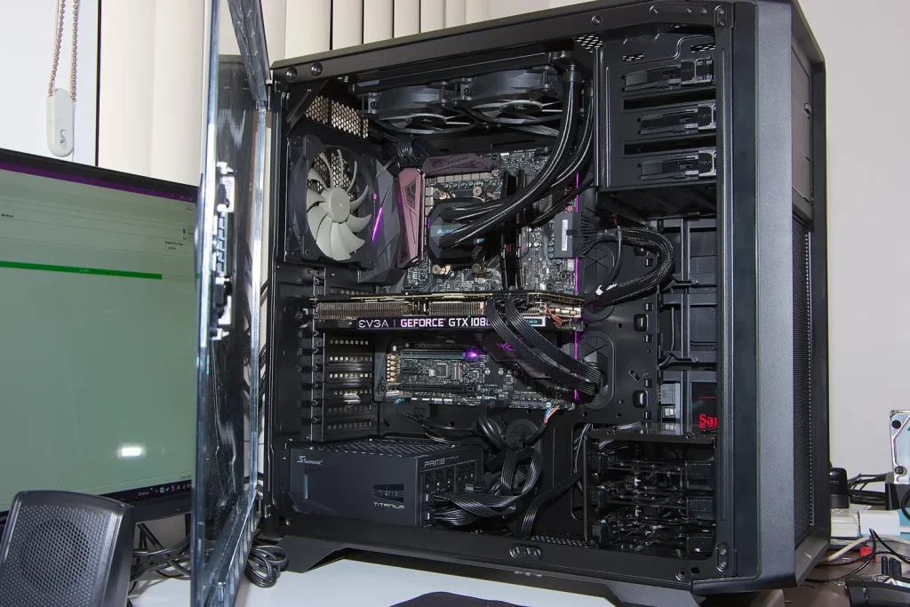 Inside view of a finished custom PC build
