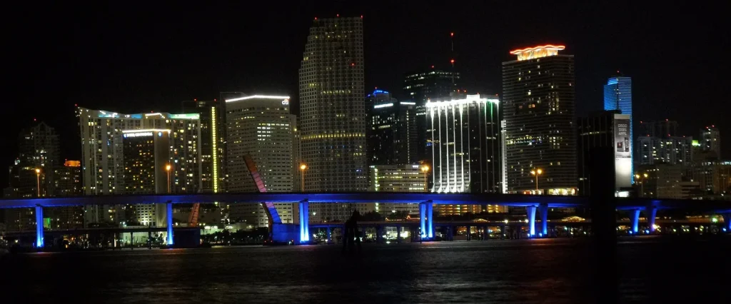 Downtown Miami skyline at night, the real city that inspired Vice City