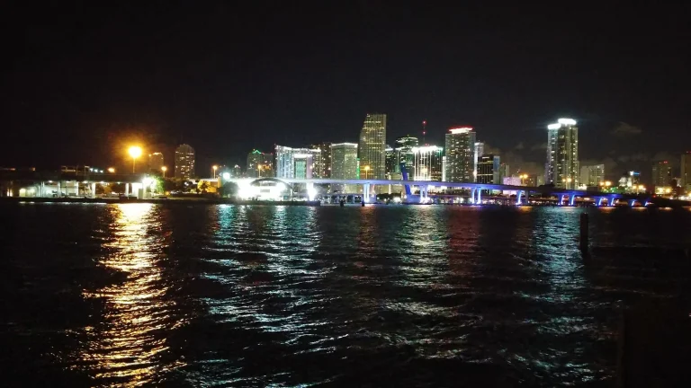 Miami skyline at night, the real city behind Vice City