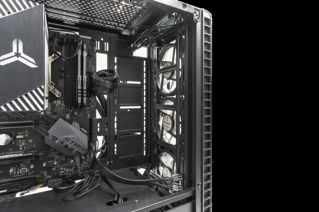 A modern gaming PC with RGB lighting