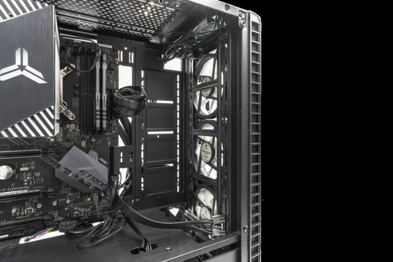 A modern gaming PC with RGB lighting