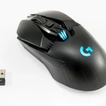 A wireless gaming mouse on a desk